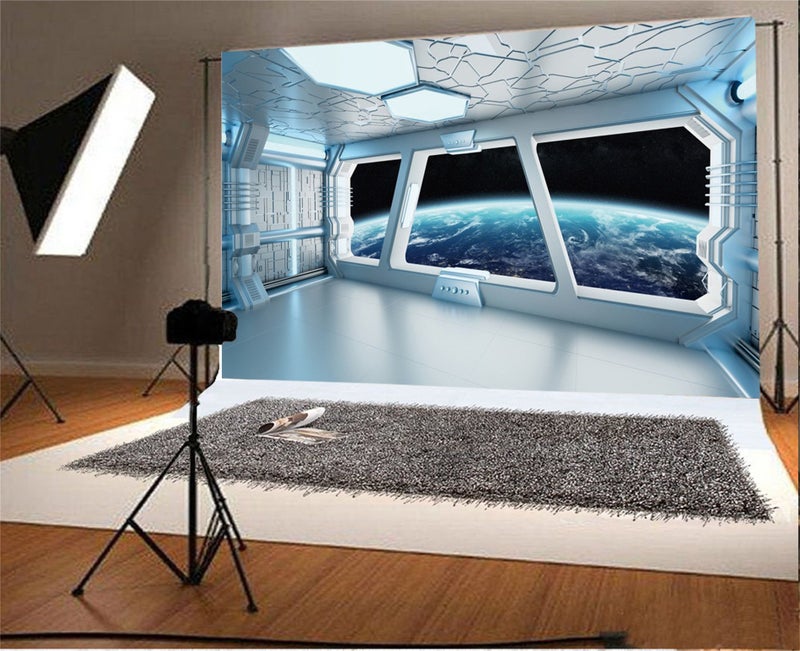 AOFOTO 10x7ft Spaceship Interior Backdrop Space Station Spacecraft Cabin Window View On Earth Background Futuristic Science Fiction Universe Outer Space Exploration Room Decors Photo Shoot Props - Image 3
